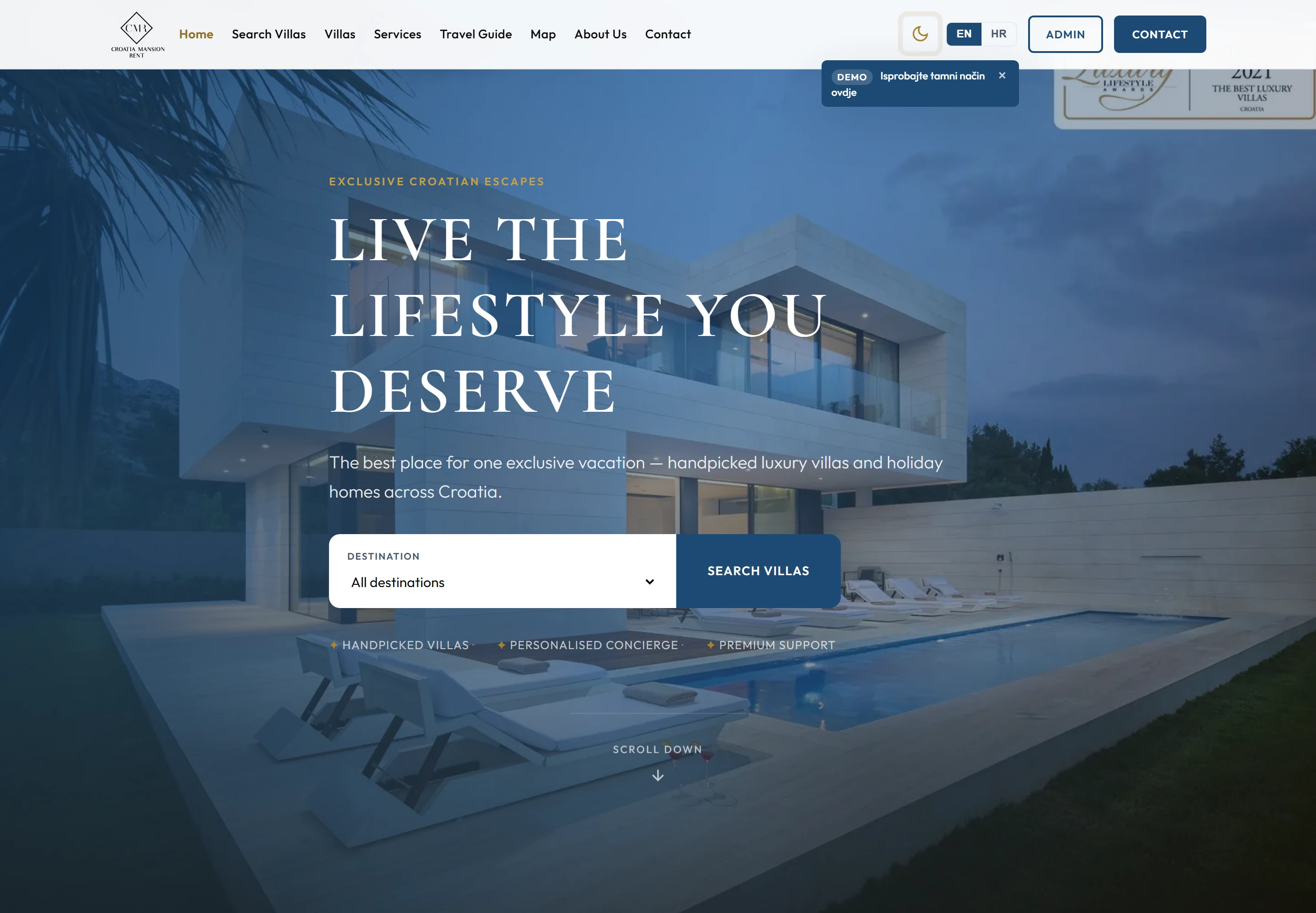 Croatia Mansion Rent — Luxury rentals website homepage preview