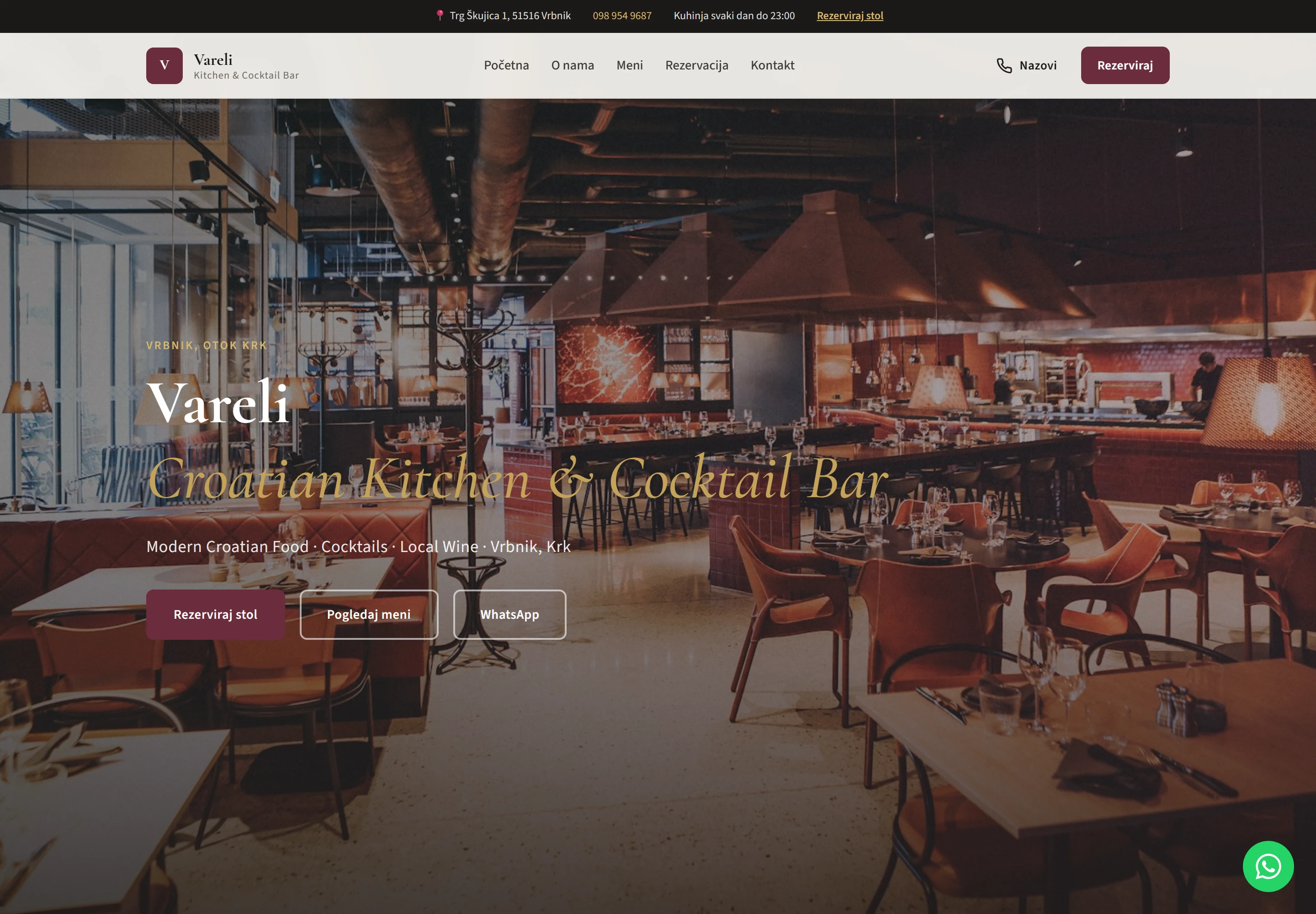 Krk Restaurant — Hospitality website homepage preview
