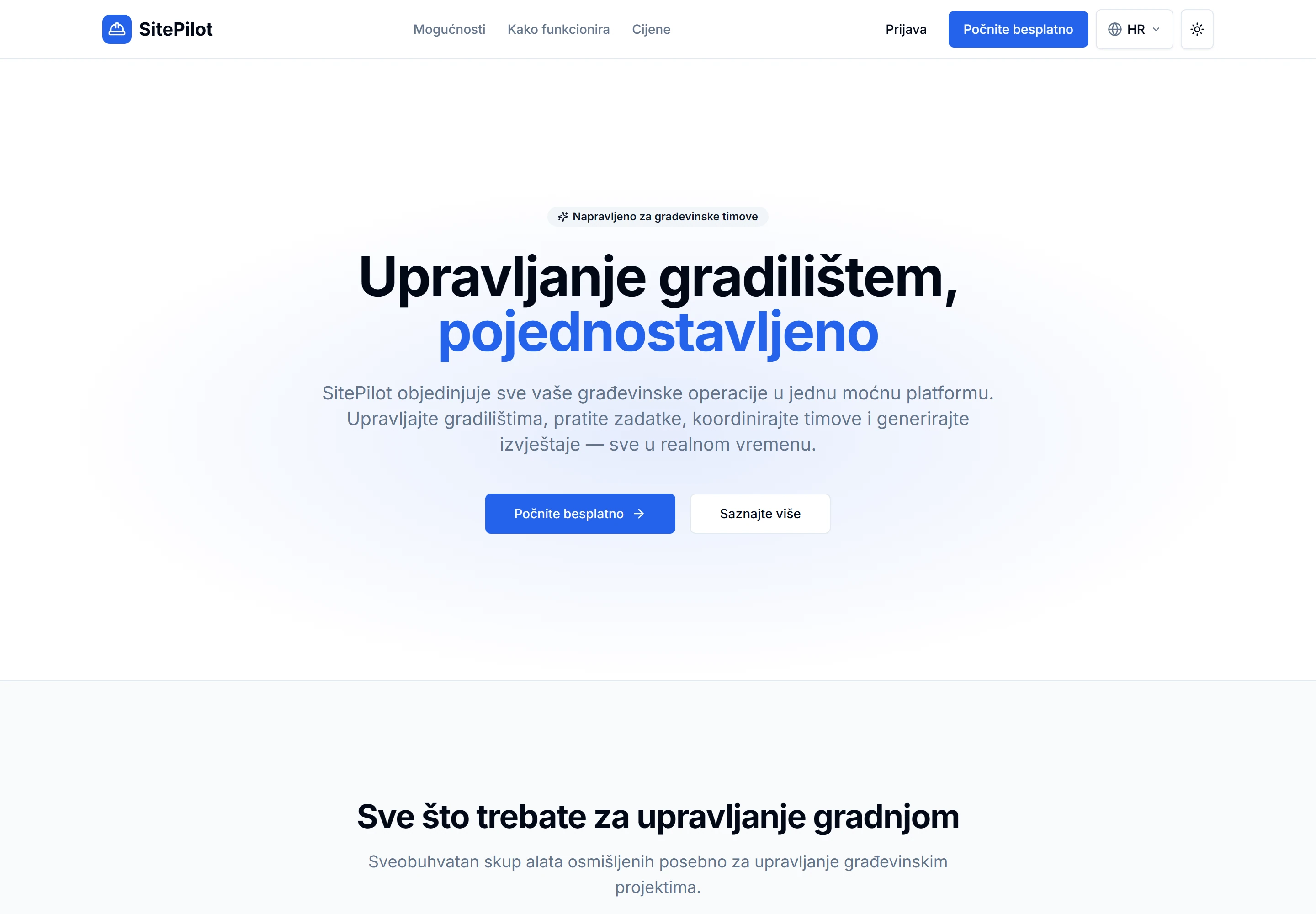 SitePilot — Construction website homepage preview